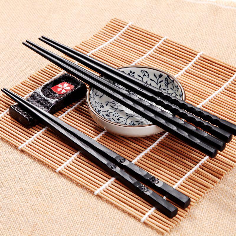 Hexagonal Japanese Alloy Chopsticks Set for Sushi and Cuisine