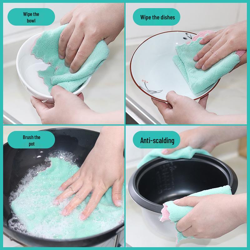 Zweifarbiger doppelseitiger Korallenfleece-Geschirrspüllappen