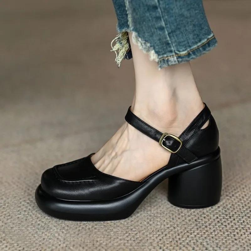 

Женская обувь на открытом воздухе, однотонная, на платформе, новинка, горячая распродажа, весна-лето, неглубокая пряжка, круглая обувь для женщин 39