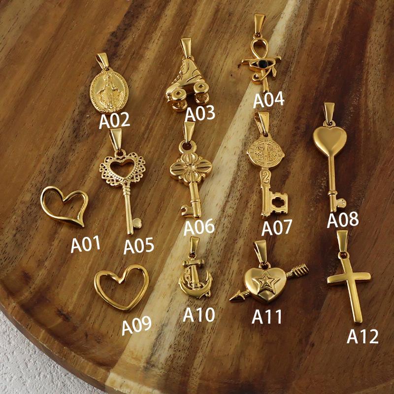 Yori 2 Stück Edelstahl Schlüssel Herz Anker Kreuz Anhänger Vakuum Galvanik 18K Gold Farbe Ofenfest
