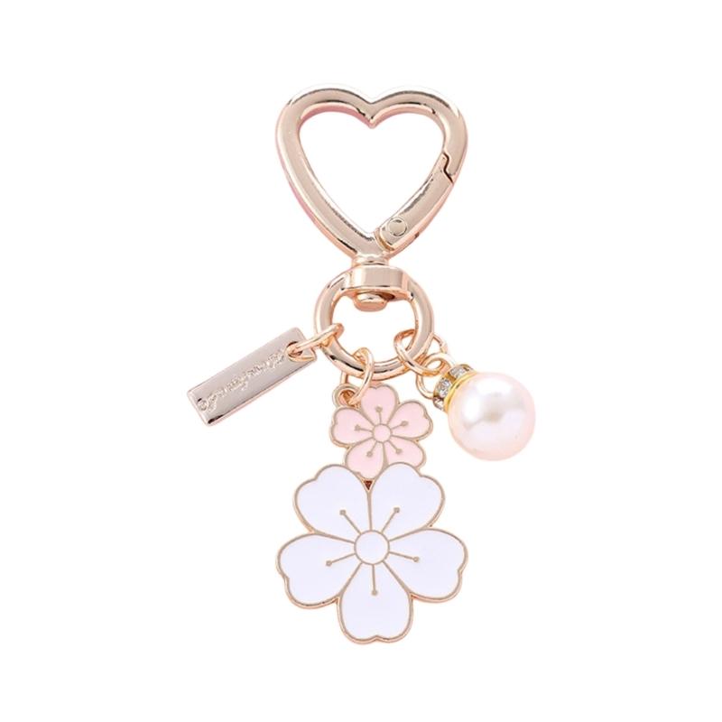 

Stylish 2 Color Floral Letter Pearls Keychain Versatile Floral Pearls Keychain with Letter Card Charm For Keys, Bags
