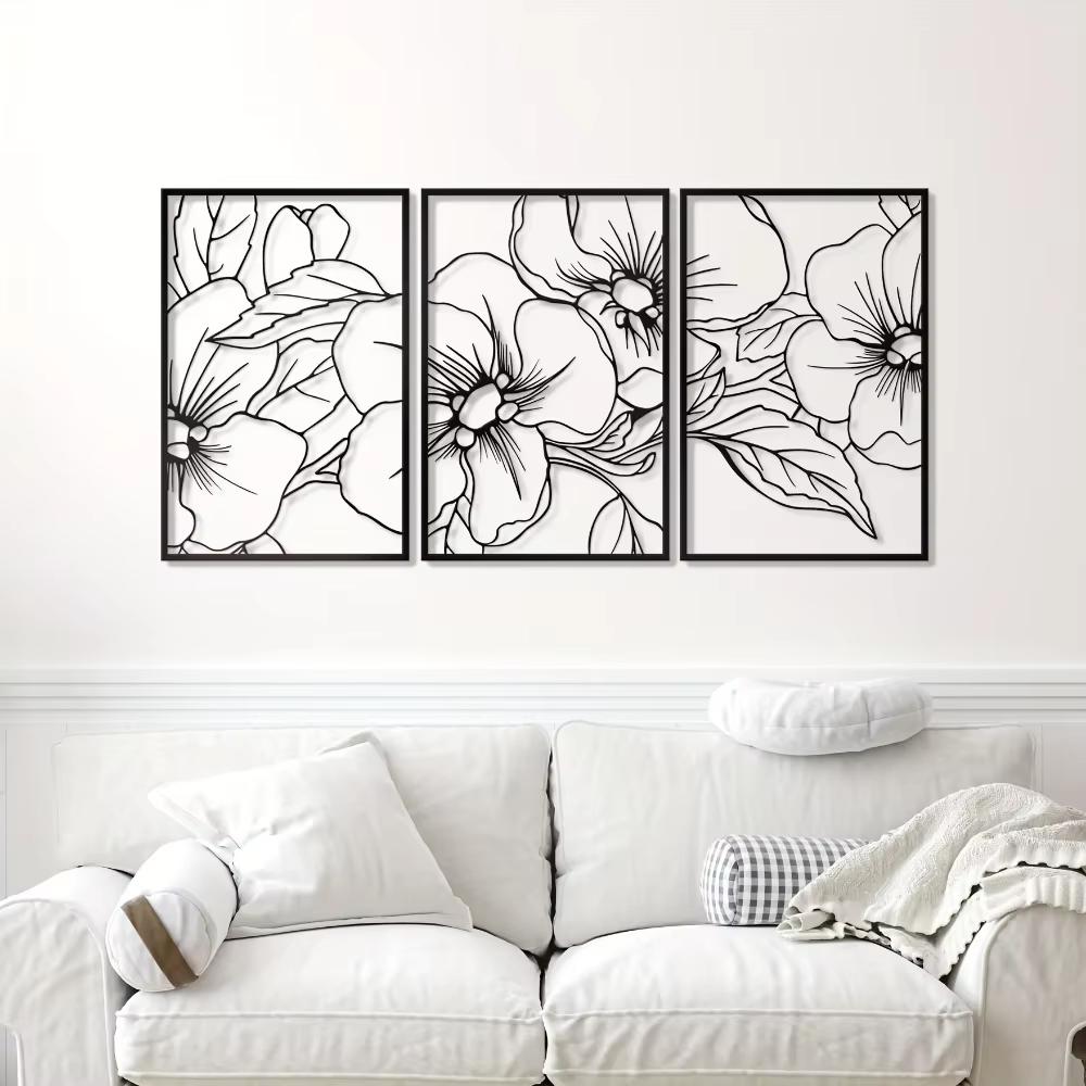 Stunning 3 Packs Minimalist Black Floral Metal Wall Art! Elegant Home Decor Accent. Wall decoration.Iron Art Silhouette.