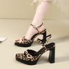 Summer New Square Head Thick Heel Sandals Ultra High Heels Fashionable Waterproof Platform Women's Shoes Leopard Print