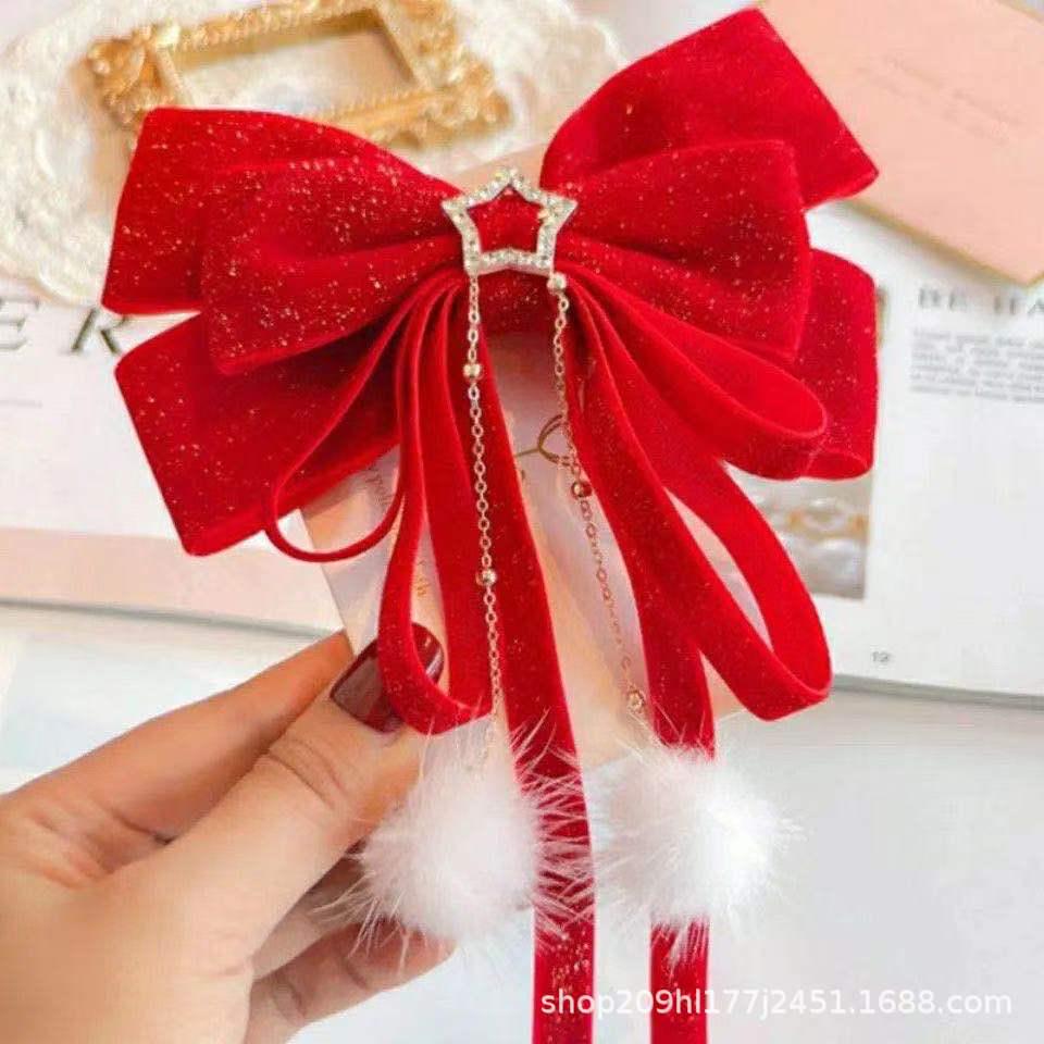 Εορταστικά Κόκκινα Αξεσουάρ Μαλλιών Πρωτοχρονιάς: Κορδέλες, Φιόγκοι, Φουρκέτες, Στολίδια Μαλλιών & Φουρκέτες με Φούντες για Κορίτσια