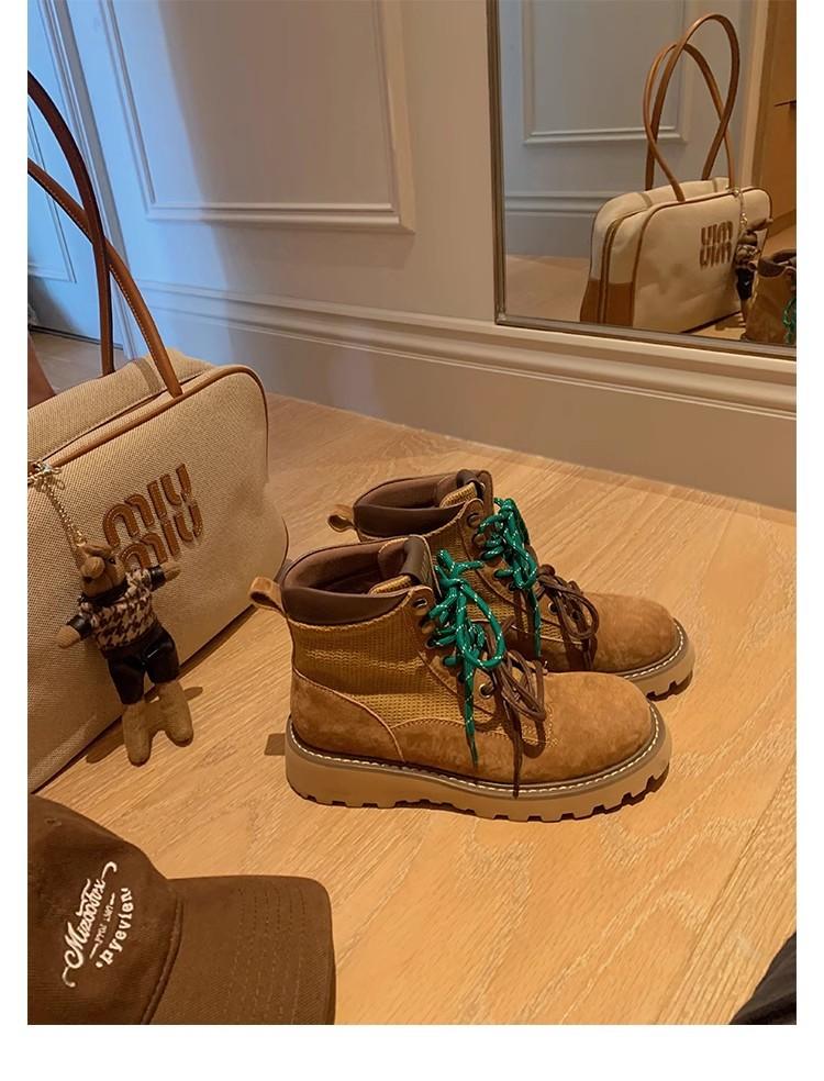 

Cowhide Grape Mom British Style Short Boots Double Shoelaces Platform Classic Martin Boots Women s Leather Outdoor Mountaineering Tooling Boots 34