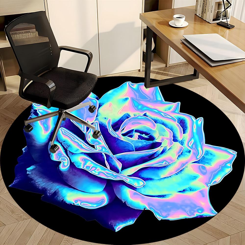 1 Stück Neon-Blumenmuster Stuhlteppich für das Büro, Runder rutschfester strapazierfähiger Teppich in großer Größe für das Büro, Geeignet für das Büro