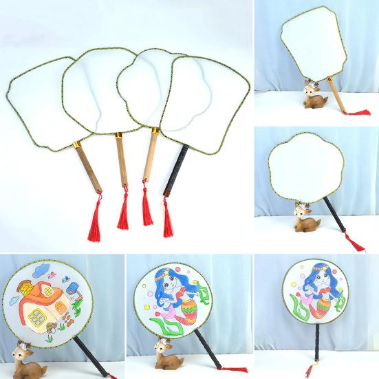 DIY Malířský Kulatý Vějíř s Dřevěnou Rukojetí Ručně vyráběný Dekorativní Vějíř Čínský Styl Nedokončený Ruční Vějíř Řemesla Dekorace