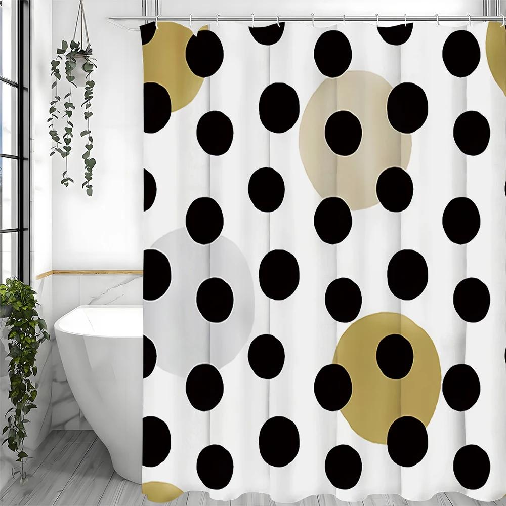Black Polka Dot Shower Curtain, Bathroom Decorative Shower Curtain, Waterproof Shower Curtain with Hooks