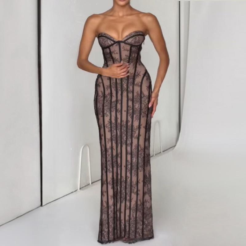 2026 Summer Pure Desire Lace Bodycon Tube Dress - Sleeveless Slim-Fit Women's Fashion