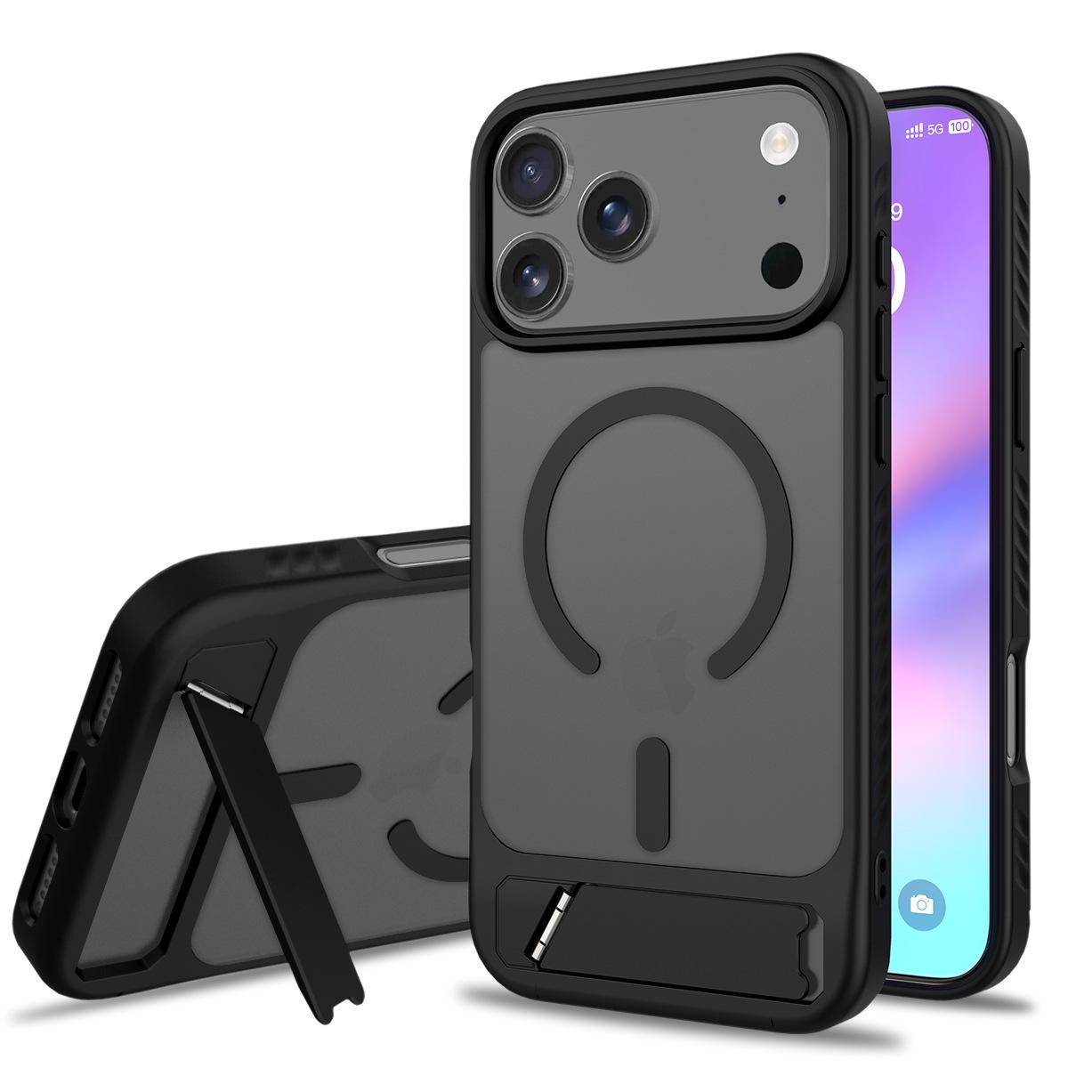 Magnetic Kickstand iPhone Case, Shockproof Frosted Protective Cover with 2400GS Strong Magnet iphone 17 normal tail magnet