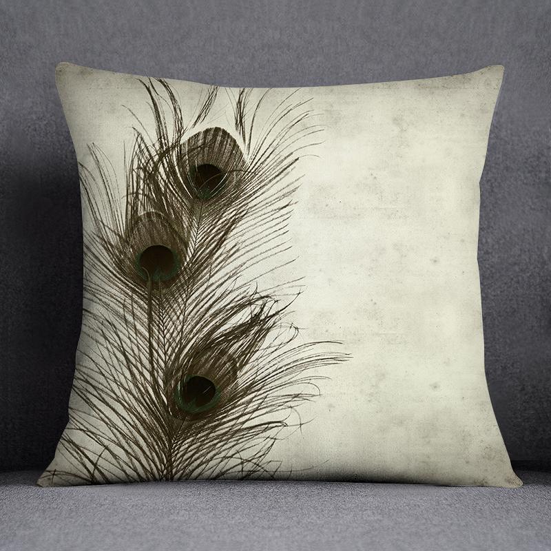 Dekorativní povlak na polštář se vzorem pavího peří Čtvercový povlak na polštář pro domácí kancelář Dekorativní povlak na polštář 45cm*45cm