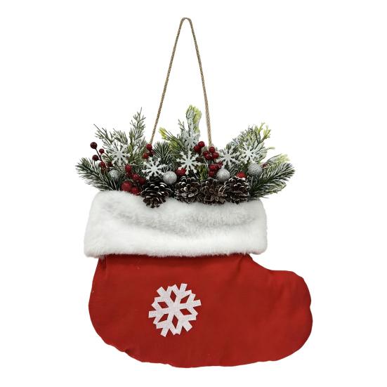 Christmas Stocking Wreath Artificial Wreath Front Door Hanging Sign with Pine