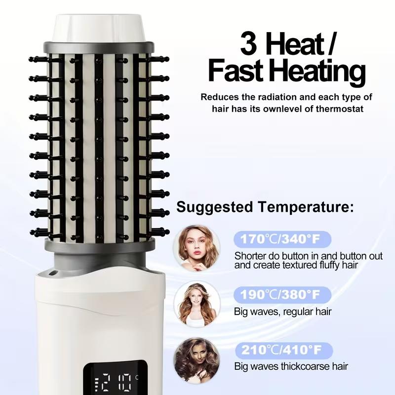 Cordless Hair Curling Iron Brush Usb Rechargeable Travel Heated Round Brush 2-In-1 Electric Hair Curling Wand Styling Tools