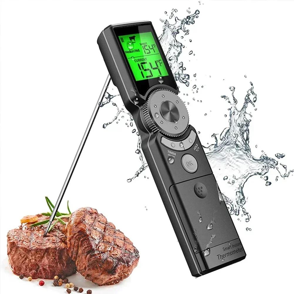 Kitchen Thermometer 16x3.6cm Smart Waterproof Thermometer With Foldable Probe & Timer For BBQ & Grill Food Temperature Tools