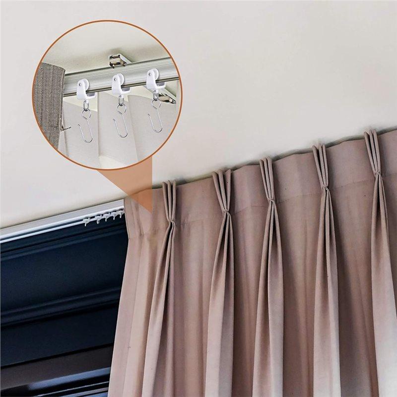ABWR-Shower S Hook Set 120 Pcs Curtain Track Ceiling Mount Hooks And Rollers Metal Straight Curved