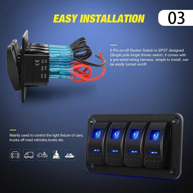 for Marine Boat Caravan Car Truck Waterproof Double Light Switch On-Off Rocker Switch Panel Led Toggle Switch Panel 12-24V 6Gang