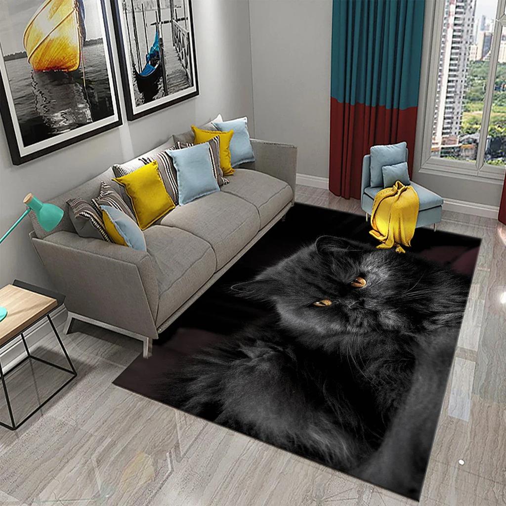 Cute Mystery Black Cat Carpet for Living Room Rugs Children Bedroom Decor Carpet Bathroom Mat Home Decoration Anti-slip Doormat