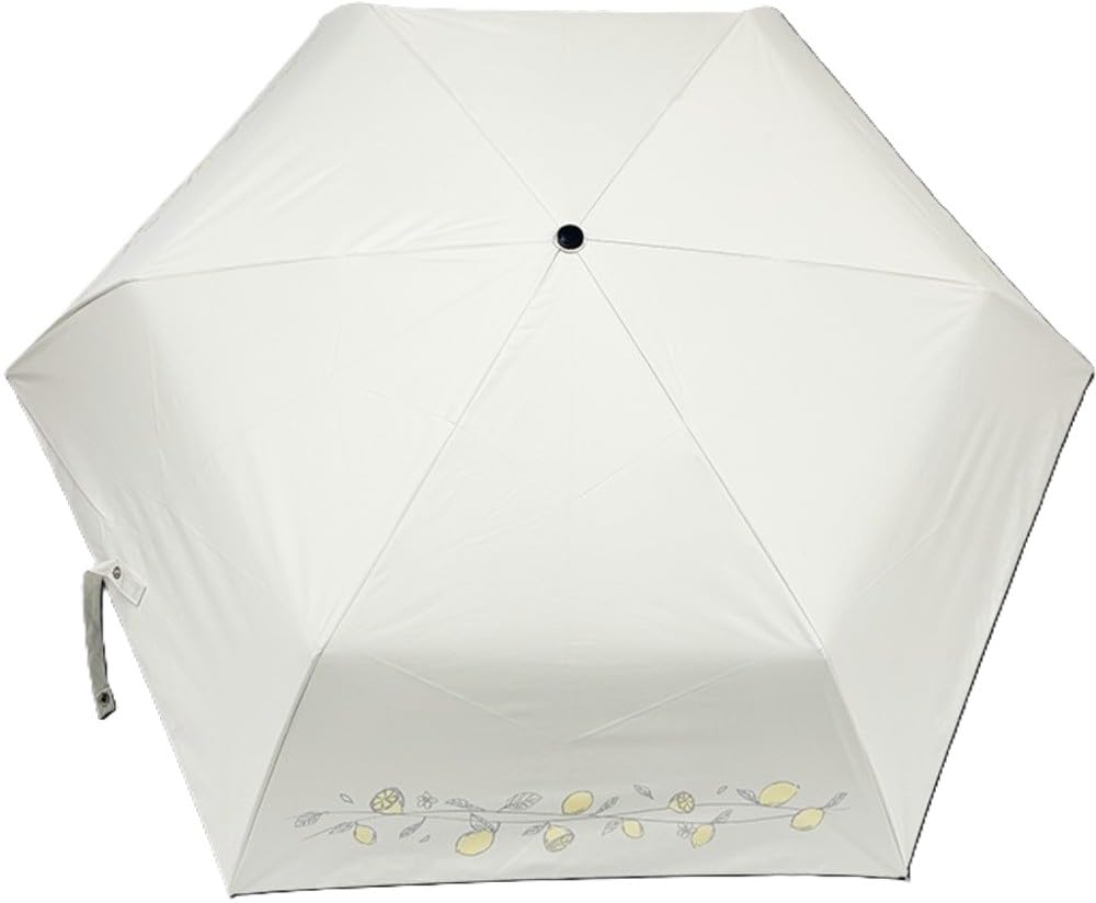 Rose Industry Folding 55cm Lemon UV Grade 1 Light Heat Fiberglass 61551109 All-Weather Umbrella, Mini, Pattern, Ivory, 100% Protection, Blocking,
