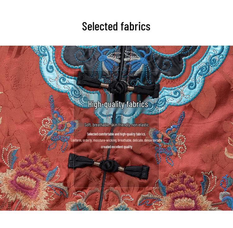 2025 Spring Ethnic Sleeveless Embroidered Cardigan Vest with Frog Buttons and Stand Collar for Women