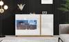 Sideboard High Gloss Chest of Drawers, White Chipboard with Glass, Wood Base, Chest of Drawers Cabinet Hallway Cabinet 138*38*90.5cm