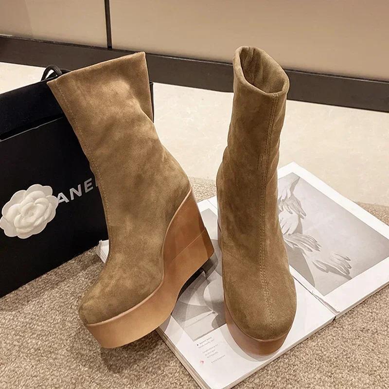 Herren Damen Winterstiefel Plateau Designer Neue Keilabsätze Knöchel Schnee Wildleder Hohe Absätze Schuhe Mode Frau Chelsea Stiefel Damen