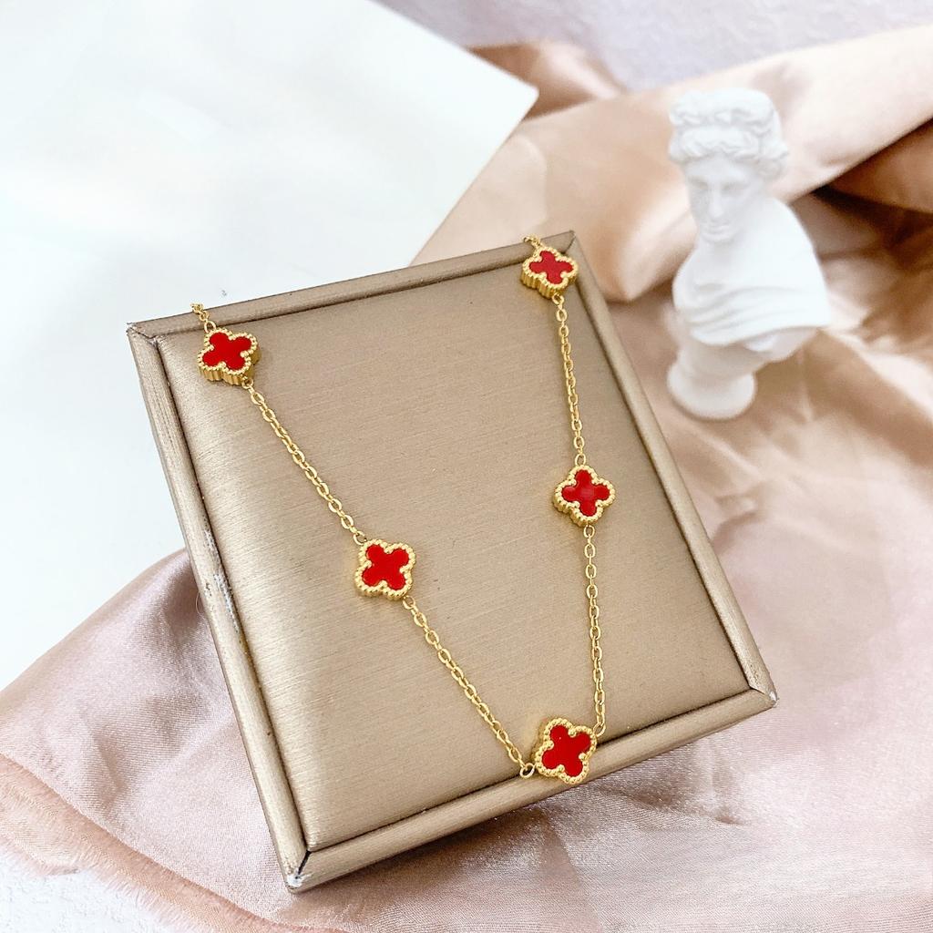 Light Luxury Double-Sided Four-Leaf Clover 5 Flowers Necklace New Titanium Steel Collarbone Chain Women's High-Class Feeling Necklace