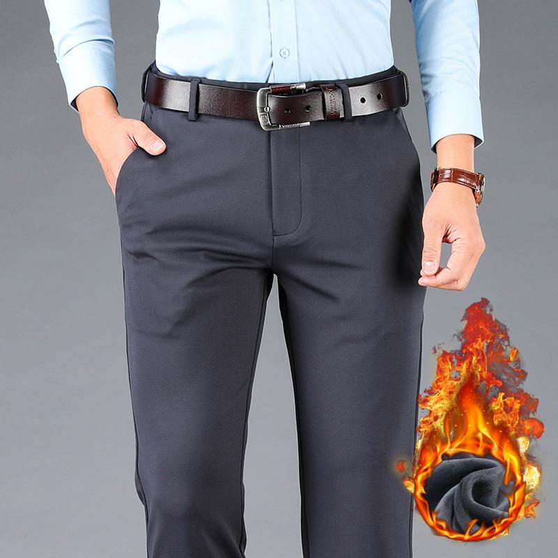 Pánské podzimní/zimní kalhoty s vysokým pasem, elastické, s rovnými nohavicemi, volné, ležérní - nežehlivé, styl středního věku