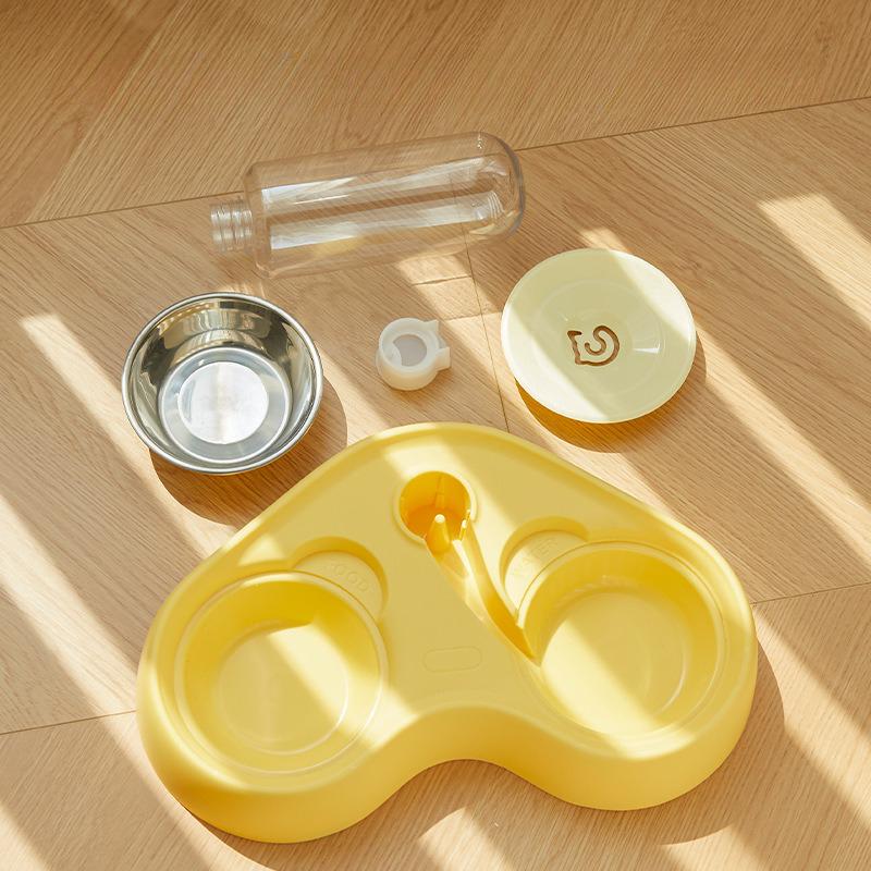 Cat Feeder Water Bowl Combination Automatic Pet Drinking Bowl Food and Water Two in One Stainless Steel Cat Bowl