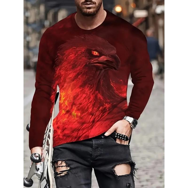 Men's T Shirts Vintage Animal Eagle 3d Printed Casual Long Sleeve Tee Shirt Fashion Outfits Streetwear O Neck Oversized Tops