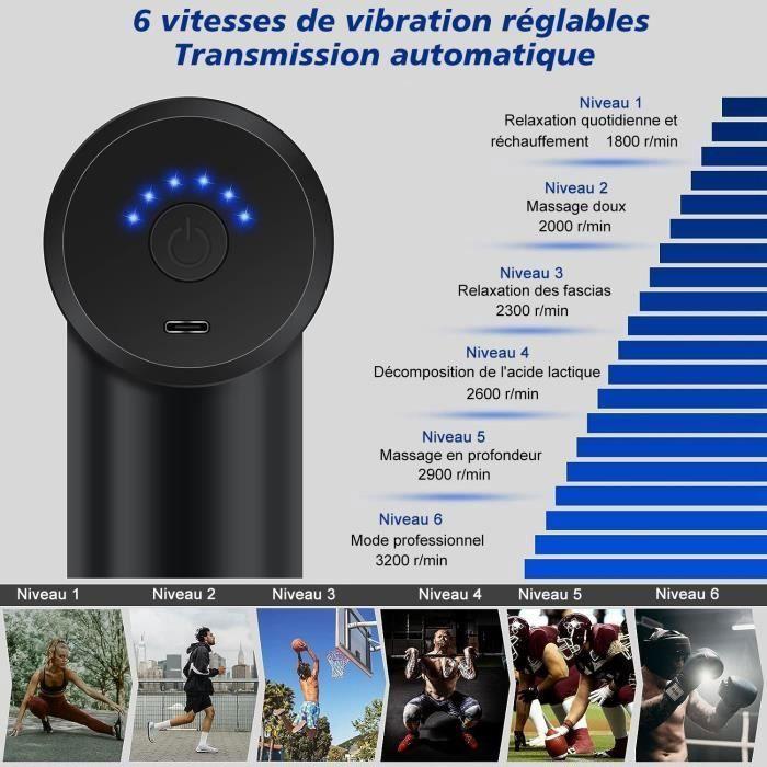 Mini muscle massage gun 6 adjustable levels 4 massage heads Type-C charging