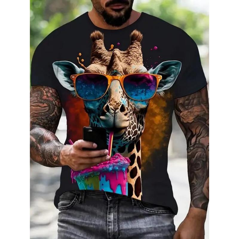 New Casual and Versatile High-quality Men's 3D Fun and Personalized Printed Animal Short Sleeved T-shirt