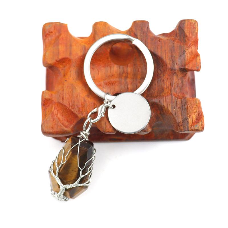 Hand-Wound Natural Stone Crystal Octahedron Keychain Keychain Bag Pendant K15