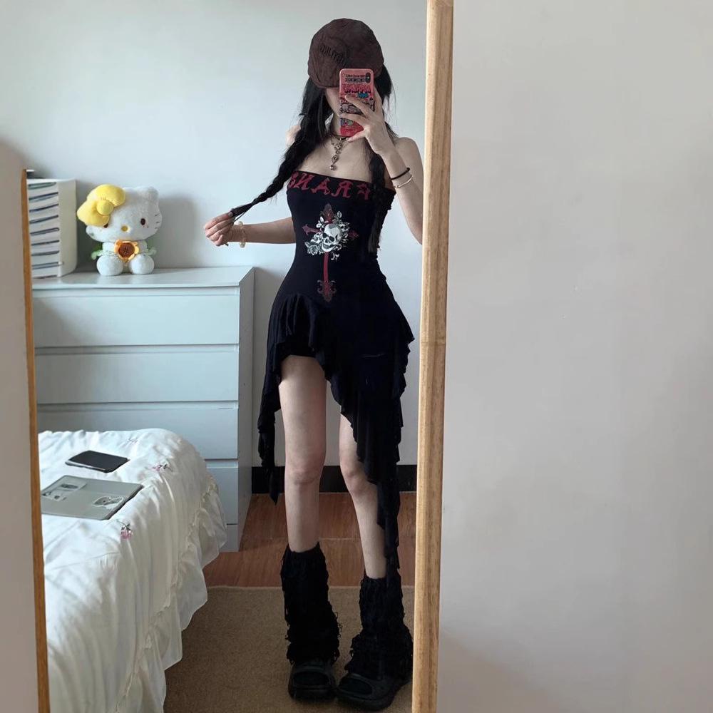 American Hot Girl Summer Bandeau Dress - Waist-Slimming Irregular Short Style