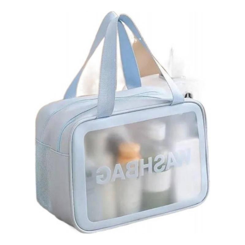 

Large Capacity Travel Transparent Cosmetic Bag Dry Wet Separation Woman Portable Travel Storage Bag Cosmetics Organizer Bag синий