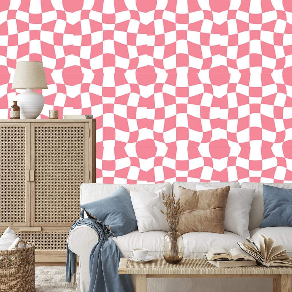 Wallpaper Casual checkerboard coral and white, coral background 50x1000