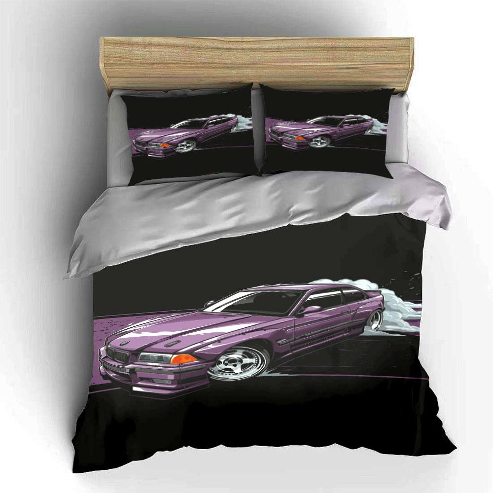Purple sports car drifting. Bedding sets Duvet cover sets Duvet covers Pillowcases(1 * Duvet Cover 2 * Pillowcases without duvet insert)