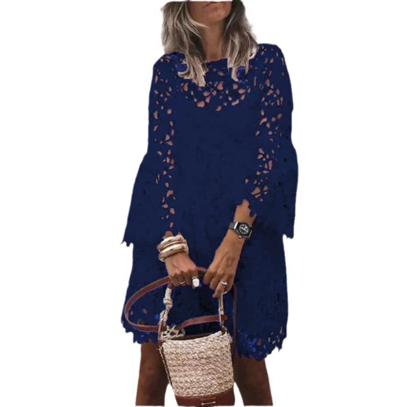 2026 Cross-border Summer New European and American Women's Clothing Amazon Dress Ethnic Style Lace Flower Temperament Small Fragrant Short Skirt
