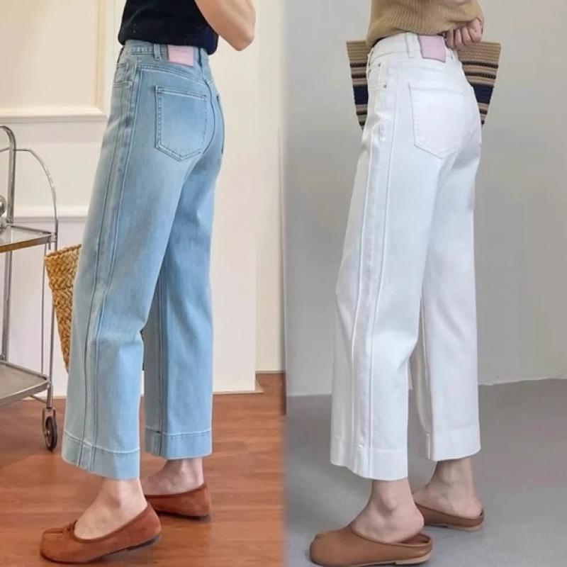 2026 New Versatile Straight-Leg Cropped Jeans for Women, Plus Size Narrow Wide-Leg Pants