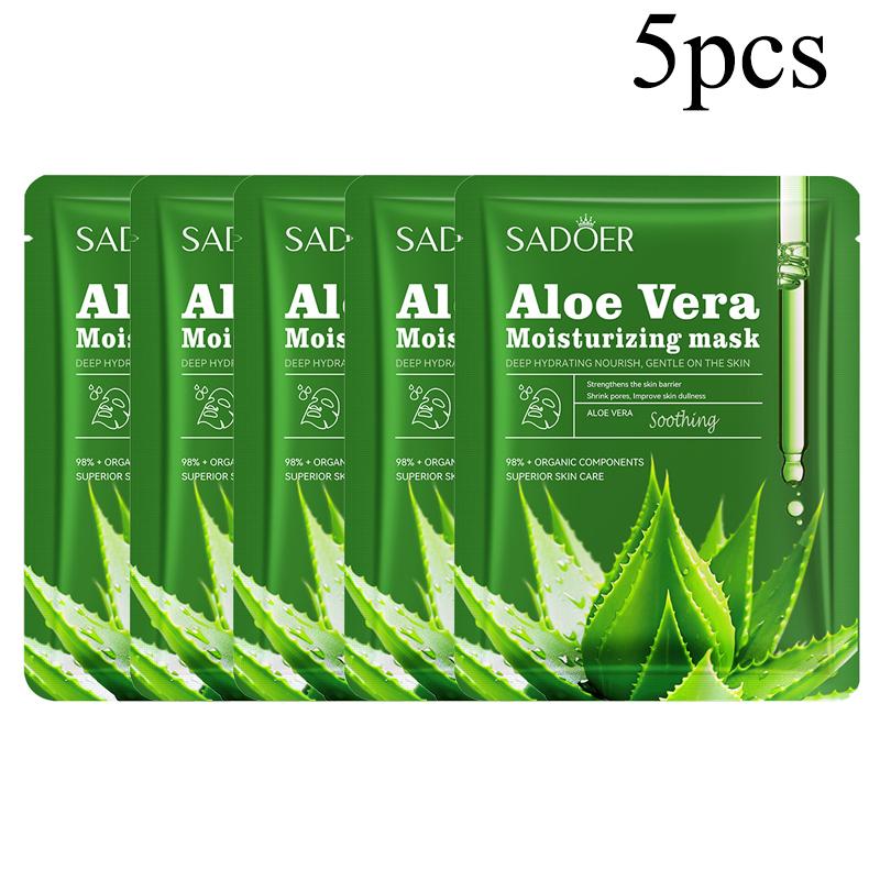 1/5/10pcs Unisex Adult Aloe Vera Facial Masks Moisturizing Face Sheets Glycerin Trehalose Alcohol-Free Fragrance-Free Types Skincare
