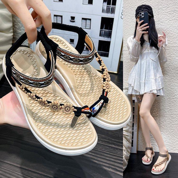 

Bohemia Ethnic Style Shoes Women Summer Fashion Beach Flat Sandals Thick Bottom Non-slip Comfort Sandalias De Mujer Designer 36 чорний