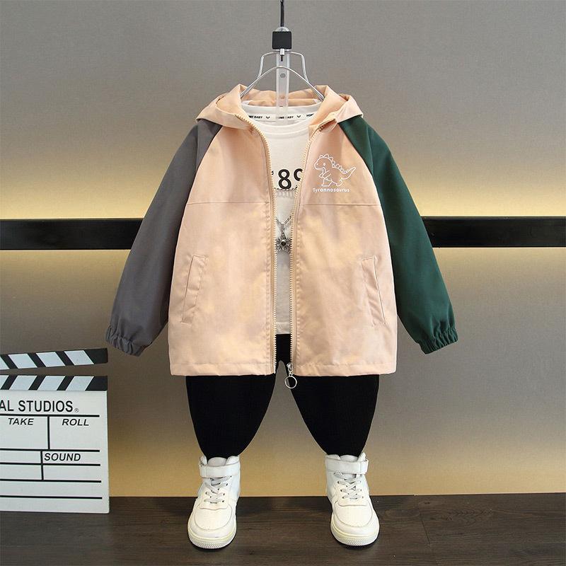 Children's Casual Coat 2025 Spring and Autumn Boys Fashion Hooded Cartoon Dinosaur Jacket