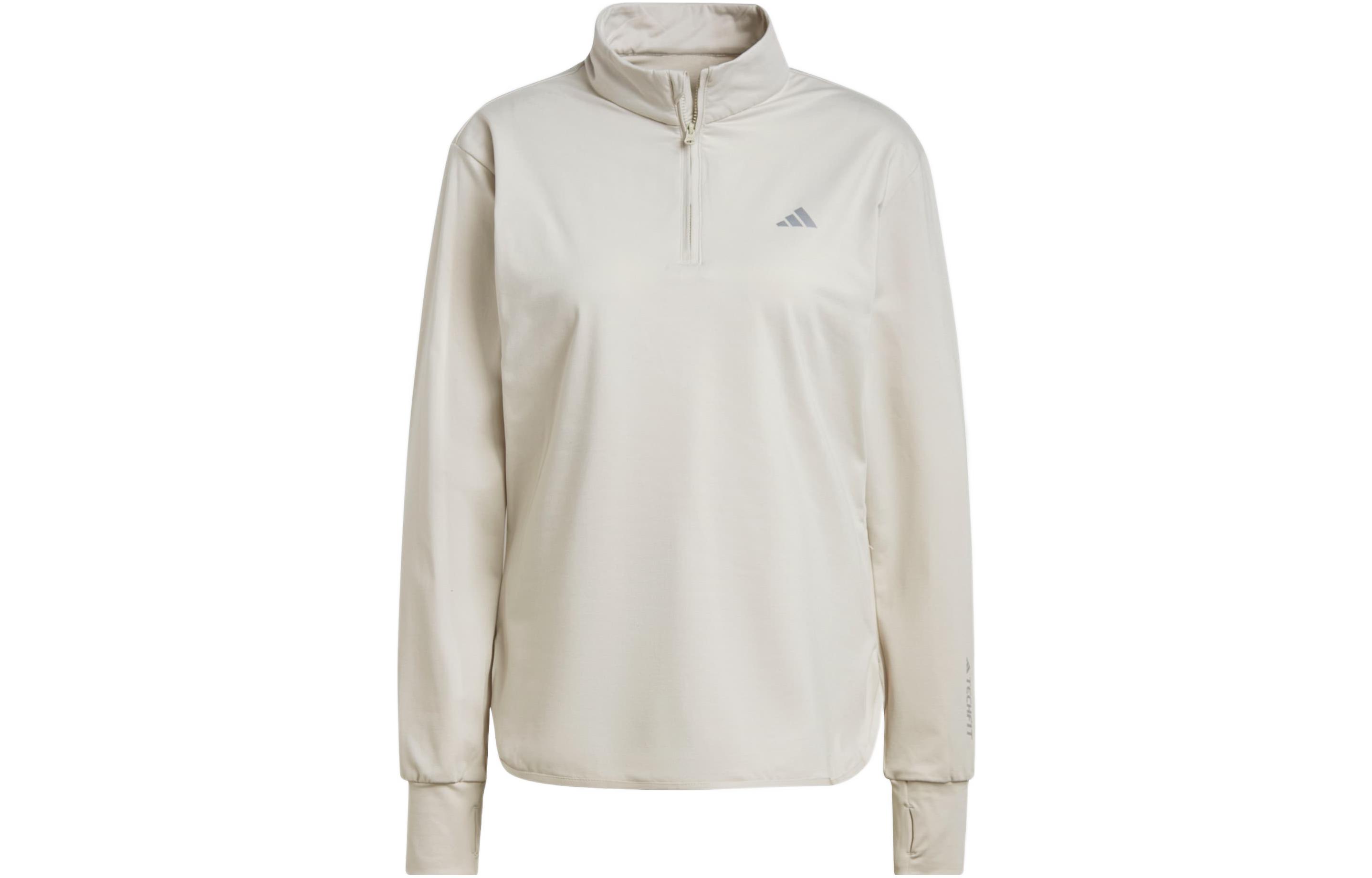 Adidas Sweatshirts Women s Beige Stand Collar Moderate Regular HI3368 XS