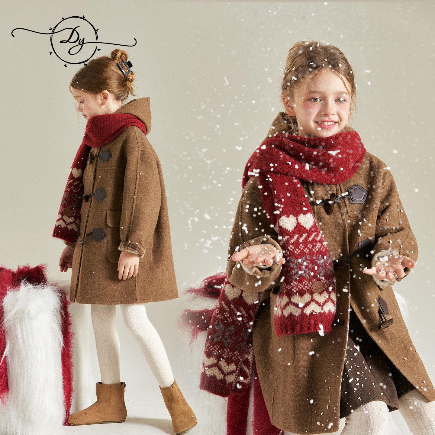 

Girls Academy Style Mid-Length Wool Coat with Horn Buttons - 49% Wool 150 cm