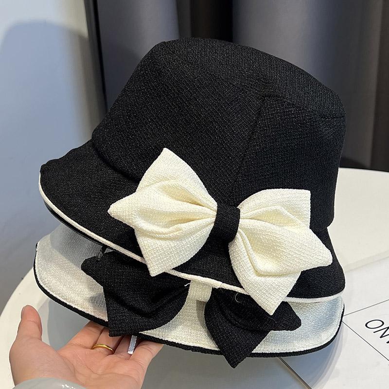 Elegant Color Matching Bow Fisherman's Hat Children's Spring and Summer New Sunshade Basin Hat