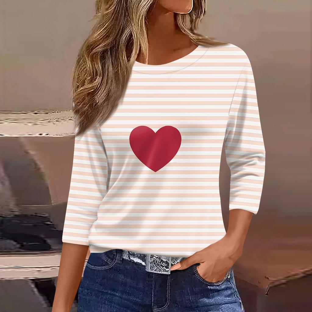 Dámský módní ležérní top s potiskem a tříčtvrtečním rukávem, kulatý výstřih