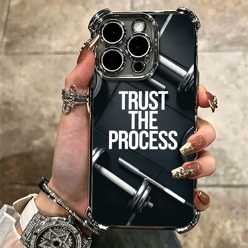 Gym Mode Fitness Bodybuilding Plating Phone Case For Iphone 16 17 Pro Max Air 16E 14 15 Plus 12 13 Mini Anti-Fall Airabag Cover