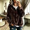 Women Solid Color Button Hooded Velvet Long Sleeve Casual Cardigan Coat