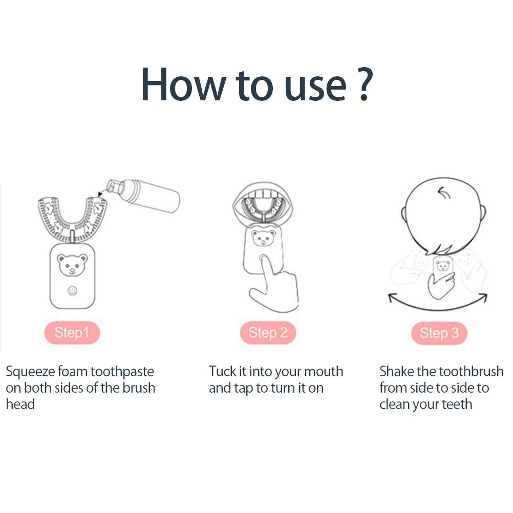 Kids Toothbrush Electric U Shaped Ultrasonic Toothbrush with Cartoon Modeling Design for Kids Xmas Birthday Gift