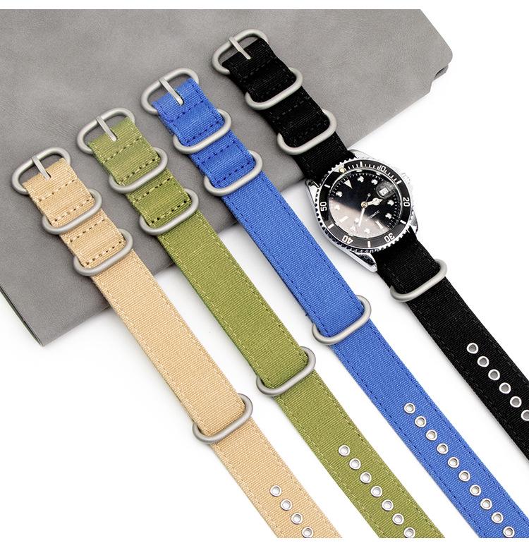 Vintage vojenský zelený nylonový řemínek k hodinkám, 18/20/22/24mm