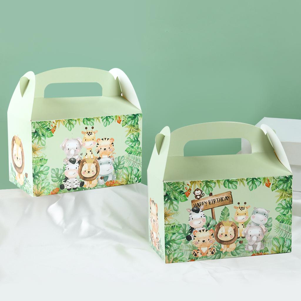 4pcs Jungle Animal Candy Boxes Safari Birthday Party Decoration Kids Gift Packaging Box Wild One Baby Shower Supplies Box Bags